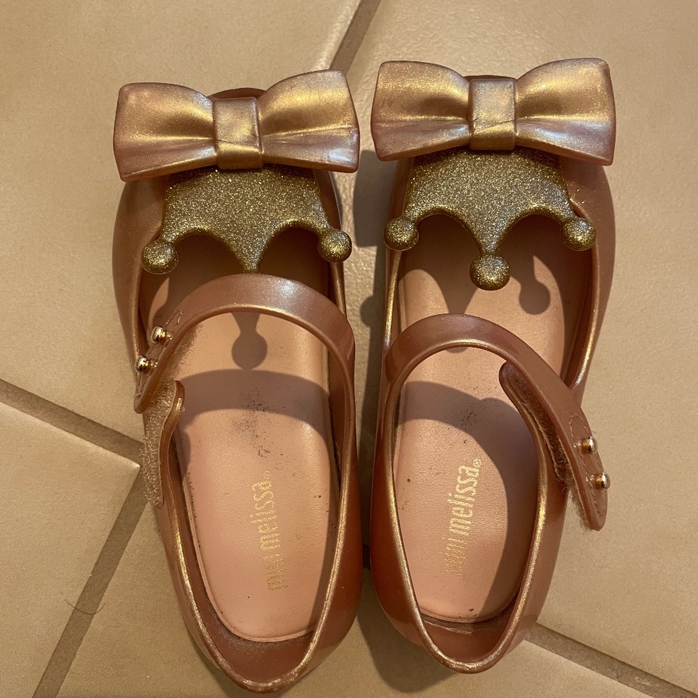 Mini Melissa Mary Janes Glitter Bow Crown Princess Kids Toddler Shoes Flats sz 9